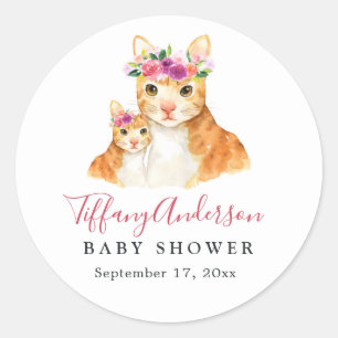 Mam en Baby Cat Floral Baby shower Sticker