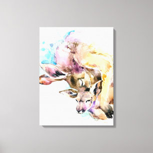 Mam en Baby Deer, Deer Family Gift, Funny Dauhgter Canvas Afdruk