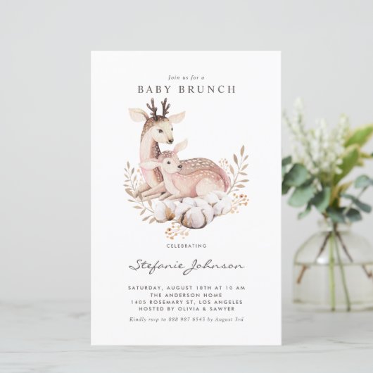 Mam en Baby Deer Herfst Baby Brunch Uitnodiging (Staand voorkant)