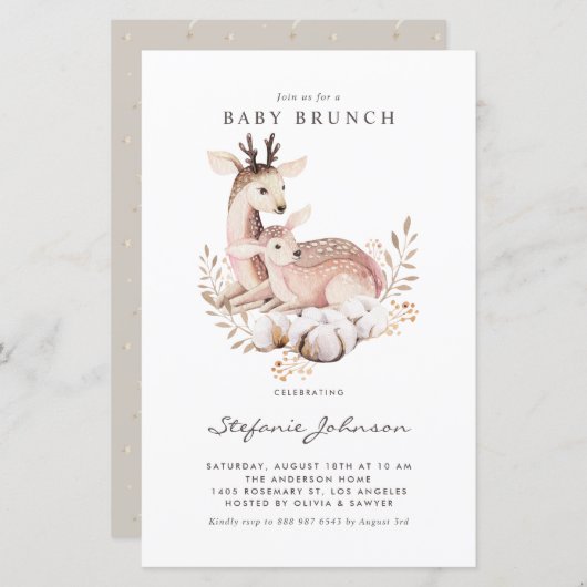 Mam en Baby Deer Herfst Baby Brunch Uitnodiging (Voorkant / Achterkant)