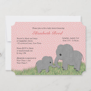 Mam en Baby Elephant Pink Baby shower Uitnodiging