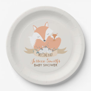 Mam en Baby Fox Baby shower Gepersonaliseerd Papieren Bordje