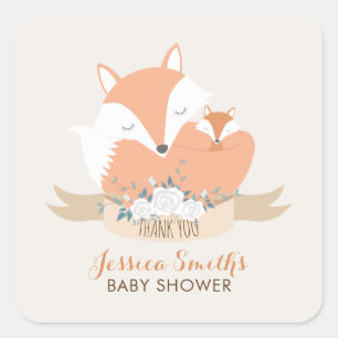 Mam en Baby Fox Baby shower Vierkante Sticker