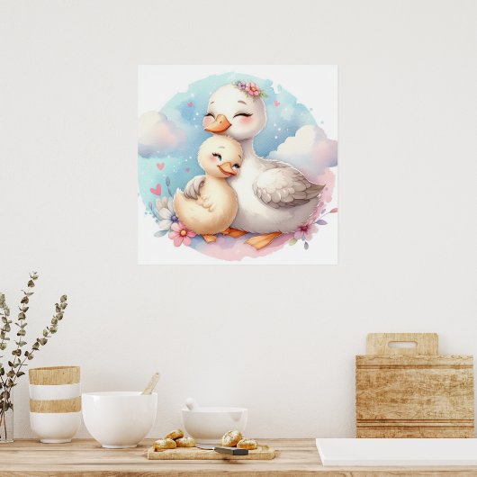 Mam en Baby Goose Poster (Keuken)