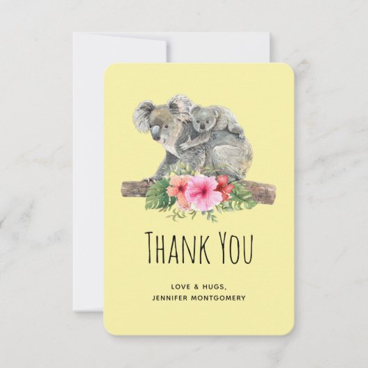 Mam en Baby Koala Beren Cute Waterverf Dank je wel Bedankkaart (Voorkant)