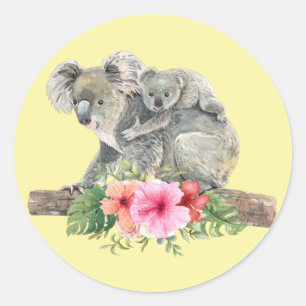 Mam en Baby Koala Beren Cute Waterverf Ronde Sticker