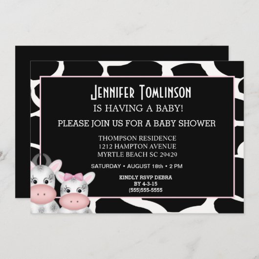 Mam en Baby Koe Druk Baby shower Uitnodiging af (Voorkant / Achterkant)