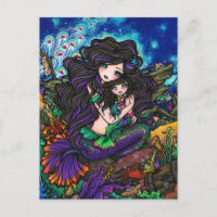 Mam en Baby Mermaid Fantasy Marine Art Briefkaart