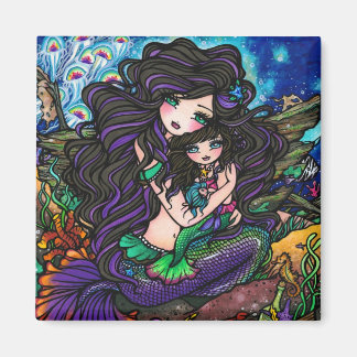 Mam en Baby Mermaid Fantasy Marine Art Hannah Lynn Magneet