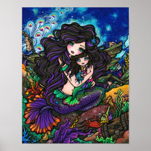 Mam en Baby Mermaid Fantasy Marine Art Hannah Lynn Poster