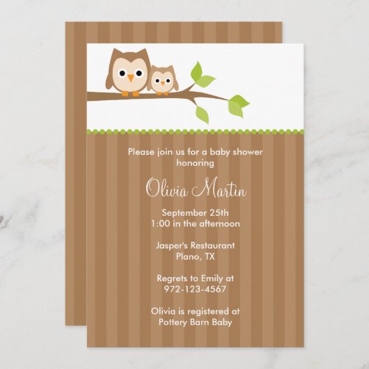 Mam en Baby Owl Baby Shower-uitvindingen Kaart (Voorkant / Achterkant)