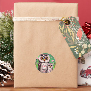 Mam en Baby Owl Ronde Sticker