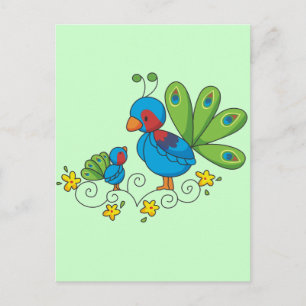 Mam en Baby Peacock Briefkaart