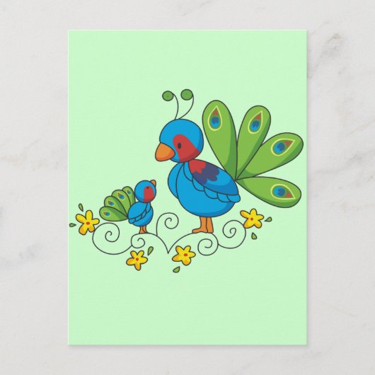 Mam en Baby Peacock Briefkaart (Voorkant)