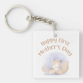 Mam en baby vossen - vrolijke eerste moederdag sleutelhanger