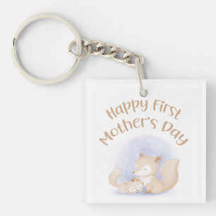 Mam en baby vossen - vrolijke eerste moederdag sleutelhanger