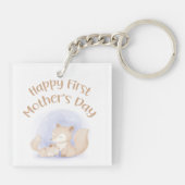 Mam en baby vossen - vrolijke eerste moederdag sleutelhanger (Achterkant)