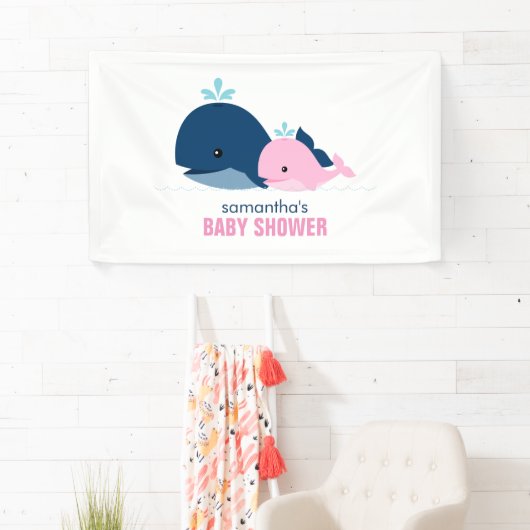 Mam en Baby Whales Meisje Baby shower Welkom Spandoek (Insitu)