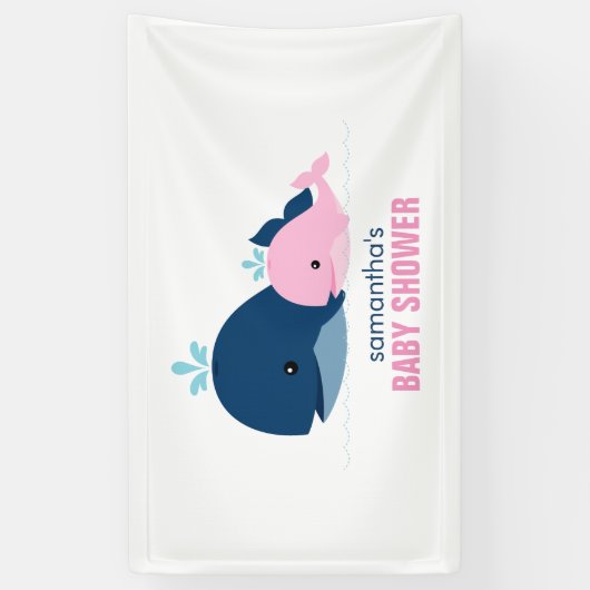 Mam en Baby Whales Meisje Baby shower Welkom Spandoek (Verticaal)