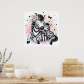Mam en Baby Zebra Poster (Keuken)