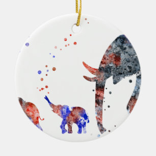 Mam en baby's olifant, olifantenfamilie keramisch ornament