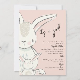 Mam en ik Konijnenroze Baby shower Kaart