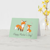 Mam en Kit Fox Moederdag Green Blank Kaart (Gele Bloem)