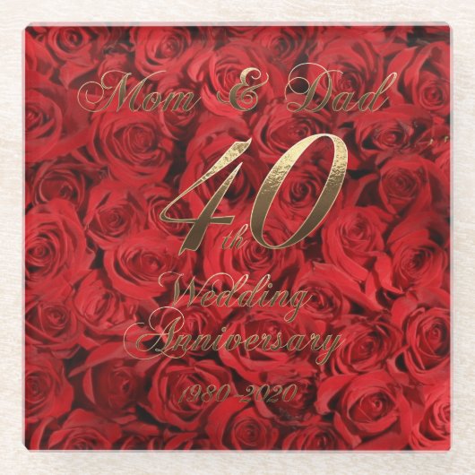 Mam en Pap 40th Bruiloft Jubileum Keepsake Glazen Onderzetter (Voorkant)