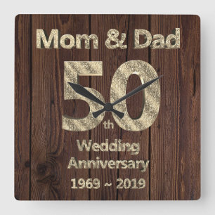 Mam en pap 50th Wedding Jubileum 2019 Vierkante Klok