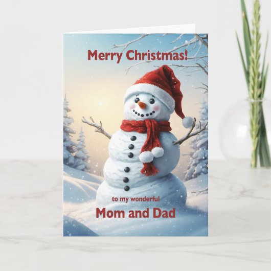 Mam en Pap Kerstmis Sneeuwman Feestdagen Kaart (Voorkant)