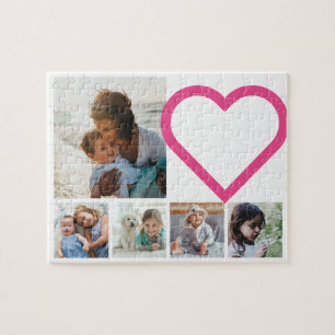 Mam Familie Foto Collage Pink Heart Legpuzzel
