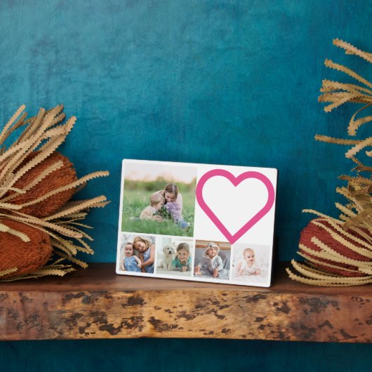 Mam Familie Foto Collage Pink Heart Modern Fotoplaat (Zijkant)