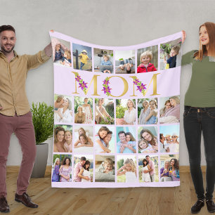 Mam Floral Letters 24 Verticale foto Collage Lila Fleece Deken
