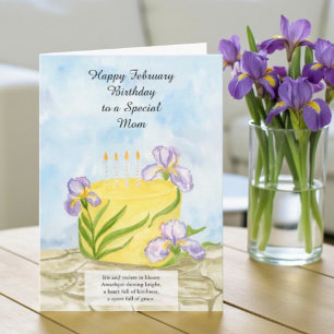 Mam Gelukkige verjaardag Februari Irissen Taart Kaart