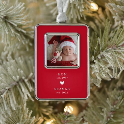 mam | Grammy Year Est. kerstversiering Verzilverd Kader Ornament (Boom)