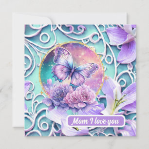 Mam ik hou van jou Fantasie Paarse Vlinder Univers Feestdagenkaart