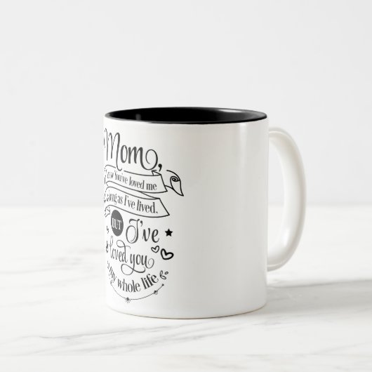 Mam, ik weet dat je van me houdt. tweekleurige koffiemok (Voorkant rechts)