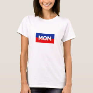 Mam in blauwe en rode strepen T-shirt