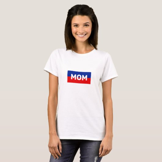 Mam in blauwe en rode strepen T-shirt (Voorkant volledig)