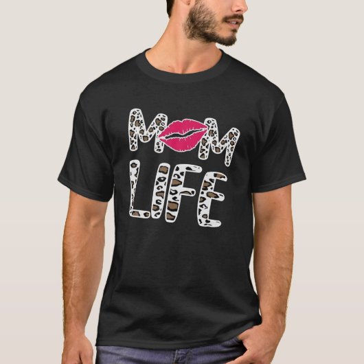Mam Leven Leopard Pattern Red Lips Moeder's T-shirt (Voorkant)