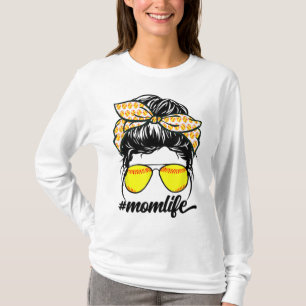 Mam Life Messy Bun Softball Baseball Moms Mothers T-shirt