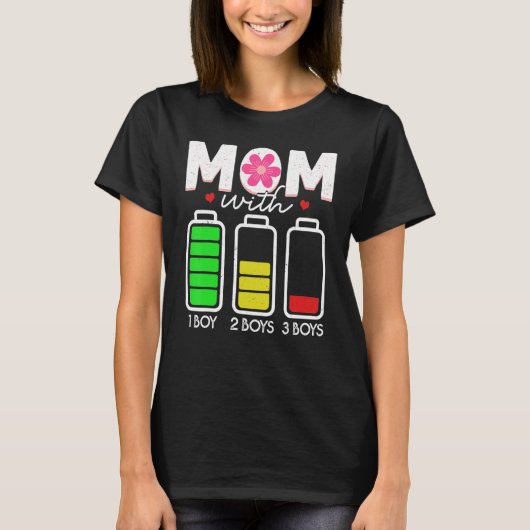 Mam met drie batterijleeg mama met 3 zoon t-shirt (Voorkant)