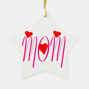 Mam met rood hart keramisch ornament