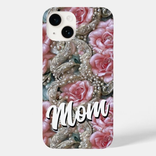 Mam Metallic Rozen en parels Case-Mate iPhone Case (Achterkant)