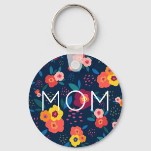 Mam Modern Floral in Blue en Coral Sleutelhanger