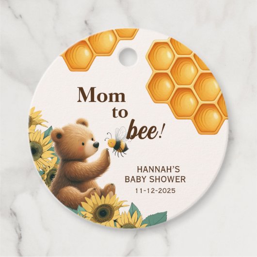 Mam naar Bee Barly Wachten Baby shower Bedankjes Labels (Voorkant)