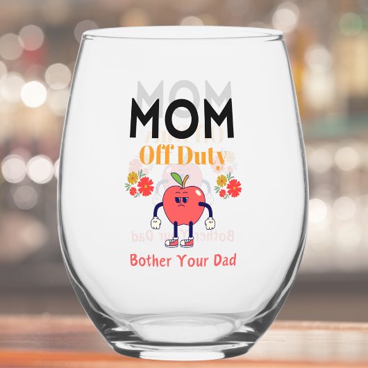 "Mam Off Duty" Cadeau voor mama Wijnglas Zonder Voet