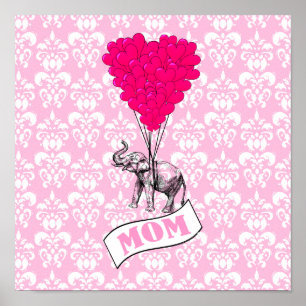 Mam, olifant en hartballonnen poster