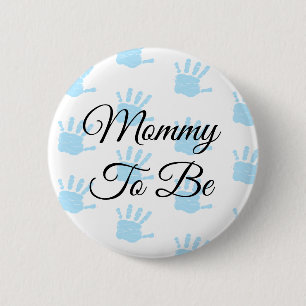 Mam om Blue Baby Hand Print Baby shower Pin te zij Ronde Button 5,7 Cm
