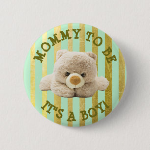 Mam om de groene Button van het Baby shower "Teddy